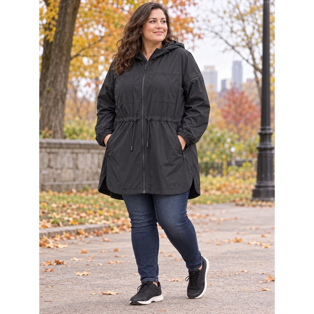 Duluth Trading Co Womens 4X Black No-Rainer Rain Jacket Hooded Parka Coat/Vest